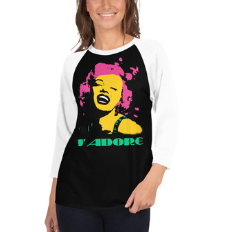 pink green yellow Marilyn Monroe J'adore 3/4 sleeve raglan shirt