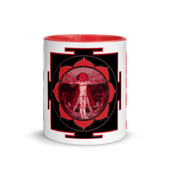 Leonardo da Vinci red Coffee Mugs with red inside and handle and with leonardo da vinci quote