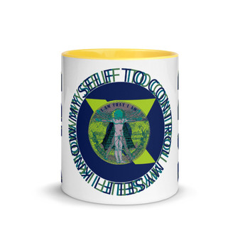 Leonardo da Vinci blue green Coffee Mugs with leonardo da vinci quote