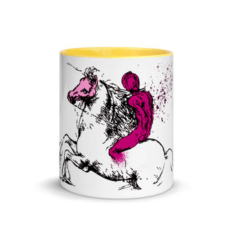 On sale pink leonardo da vinci royal horse mug with words  by Neoclassical pop art 