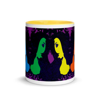 purple, yellow, orange, green, blue, 11 oz blue Sandro botticelli art coffee mug