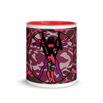 pink, purple, khaki,  11 oz Leonardo da Vinci  vitruvian man  cool mug by Neoclassical pop art 
