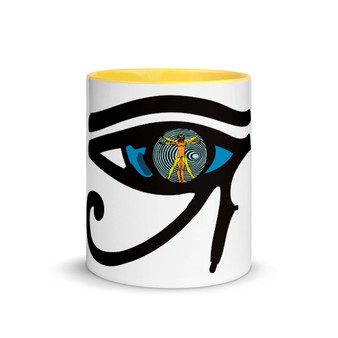 leonardo da vinci coffee mug yellow orange blue