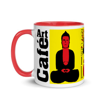 Yellow Red Black Buddha Be  "I Am Love" affirmation Spiritual mug by Neoclassical Pop Art