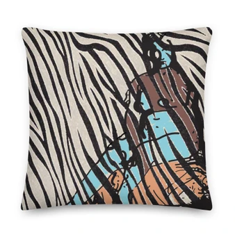 Eduard Manet brown blue Nude in Nature black and off white zebra throw Pillow