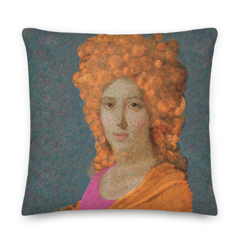 Orange, grey blue. pink Old Masters pillow art fashion and design
