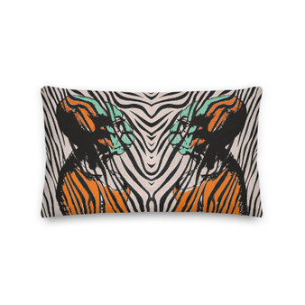 Leonardo da Vinci Grotesque -Square Throw Pillow orange, blue Black and White Zebra Décor