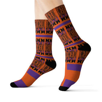 Klimt fancy Orange purple black peace Black Bohemian Chic art Socks