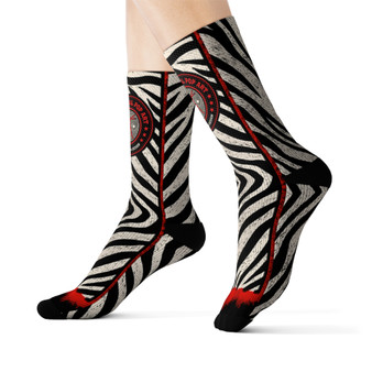 Leonardo da Vinci Vitruvian Man white black red Zebra art socks