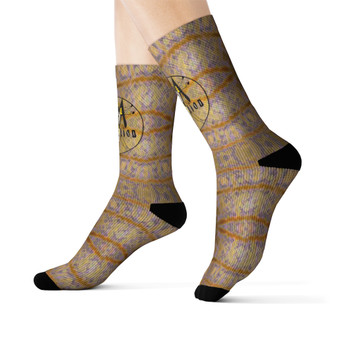 Leonardo da Vinci Vitruvian Man off white sand tan art socks