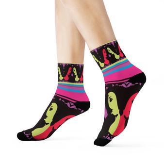 Sandro Botticelli Khaki pink Green black pop art portrait socks