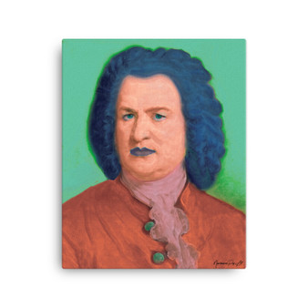 Johann Sebastian Bach | Baroque Pop Art Portrait in Coral Turquoise & Blue