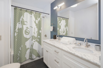 Monroe Pop Portrait Sage White Shower Curtains