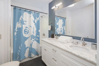 Marylin Monroe Pop Portrait Light Blue White Shower Curtains