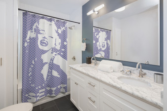 On Sale Marylin Monroe Lavender Purple  White Shower Curtains by Neoclassical Pop Art