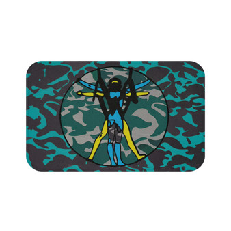 Da Vinci Vitrucvian Space Man Turquoise Blue Yellow Gray Bath Mat