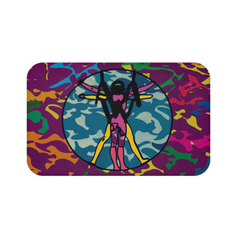 Da Vinci Colorful purple orange blue yellow green pink Vitruvuan Space Man Bath Mat