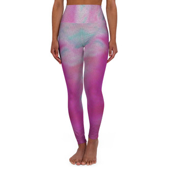 Abstract Pale Pink Light Blue Batik High Waisted Yoga Leggings