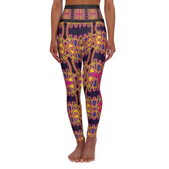 Da Vinci Pink Yellow Cross High Waisted Yoga Leggings