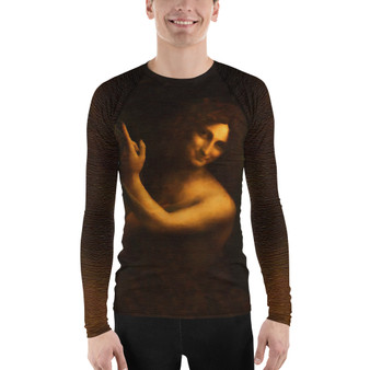 Da Vinci Saint John the Baptist Hand of God Men's brown orange Rash Guard