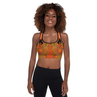 Klimt Orange Chic Batik Padded Sports Bra