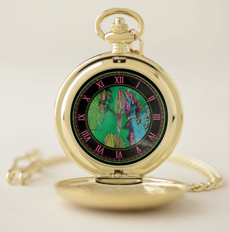 Gold-and-green pocket watch with Botticelli Venus rising from the water artwork