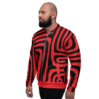 Red & Black Abstract Pattern Bomber Jacket