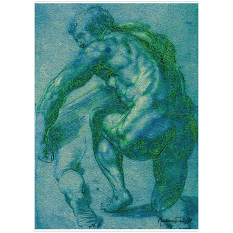 On Sale Sir Peter Paul Rubens green blue Male Nude Kneeling Premium Art Prints by Neoclassical Pop Art 