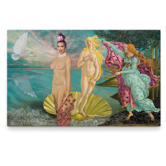 Kim Kardashian modeling the birth of venus by sandro botticelli oil on big canvas