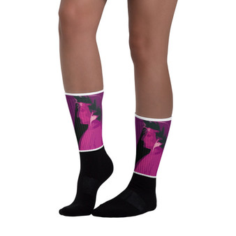 Pink-and-black socks with Botticelli Dante portrait artwork