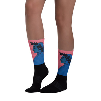 On sale kawaii Botticelli Dante Pink Blue & Black Portrait Artistic foot socks by Neoclassical Pop Art online Brand Store 