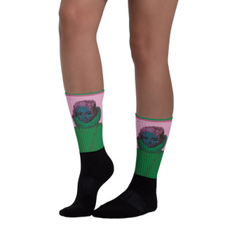 Black socks with Rubens Infanta Isabella portrait in green and pink