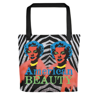 Yellow-and-turquoise Marilyn Monroe American Beauty tote bag