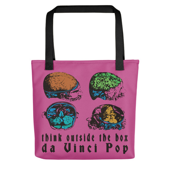Brown anatomy brain illustration tote bag with Think Outside the Box artwork