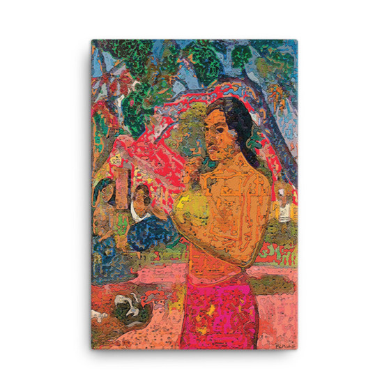 Red Paul Gauguin woman-holding-fruit oil-on-canvas print
