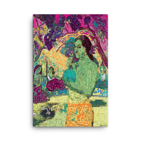Green Paul Gauguin woman-holding-fruit oil-on-canvas print