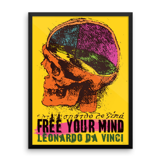 Leonardo Da Vinci yellow orange pink Pop Art Skull Framed Print on Paper