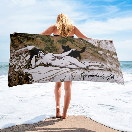 Buy Eduard manet woman figure with cat best luxury beach towels by neoclassical pop art