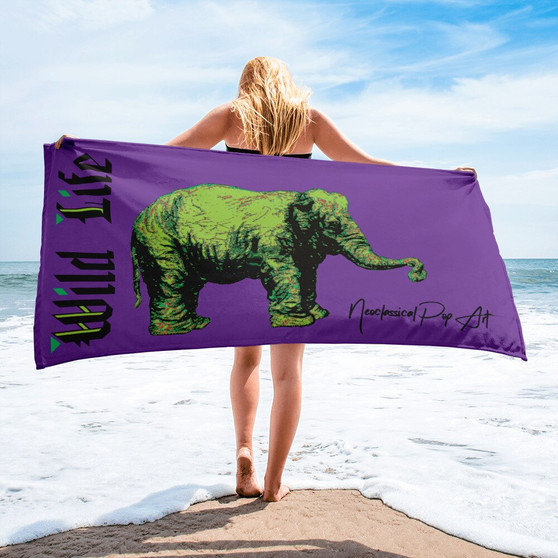 buy Rembrandt My First Elephant Green Purple luxury Towel by Neoclassical Pop Art collectible online brand shop 