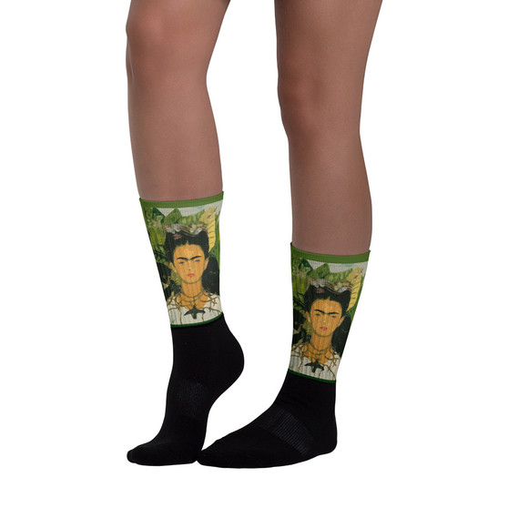 Frida Kahlo self portrait yellow green pop art socks