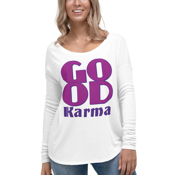 On sale Spiritual Good Karma womens clothes  Ladies' Long Sleeve Tee by Neoclassical pop art online fashion designer brand 