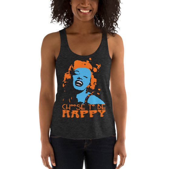 on sale Blue Orange Marilyn Monroe cool  Choose to Be Happy Women's Tri-Blend Racerback Tank by Neoclassical pop art 