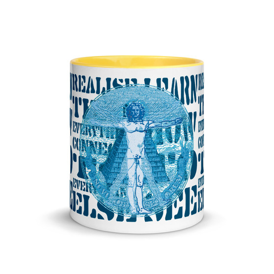 Leonardo da Vinci light blue Coffee Mugs with leonardo da vinci quote