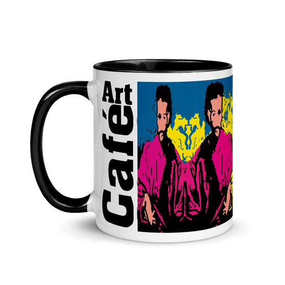 pink, yellow, blue el greco Apostle St. James the Greater pop art mug by neoclassical pop art 
