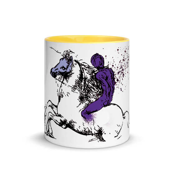 On sale purple leonardo da vinci royal horse mug with words  by Neoclassical pop art 