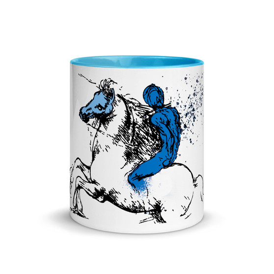 blue leonardo da vinci royal horse mug with words