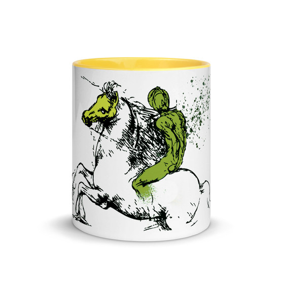 olive green leonardo da vinci royal horse mug with words