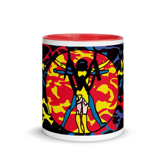 Blue, Purple, Red, Yellow 11 oz Leonardo da Vinci vitruvian man mug
