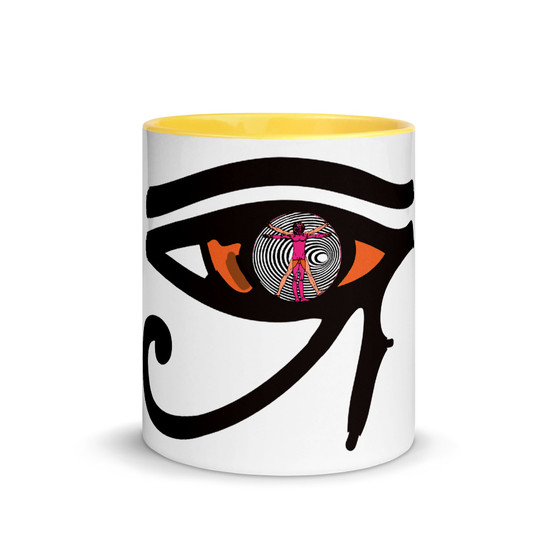 buy leonardo da vinci orange pink vitruvian man eye of horus coffee mug online by Neoclassical Pop Art