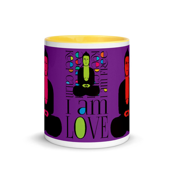 purple green red pink blue Buddha Be "I Am Love" affirmation Spiritual mug